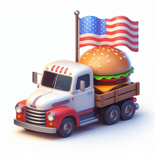 USA flag and burger displayed on truckof it