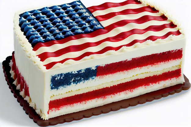 USA Flag Cake Patriotic 4th of July Dessert Generative Ai