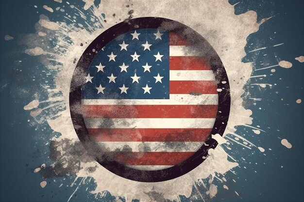 USA flag colors circle shield grunge comics style with copy space for your text AI generated