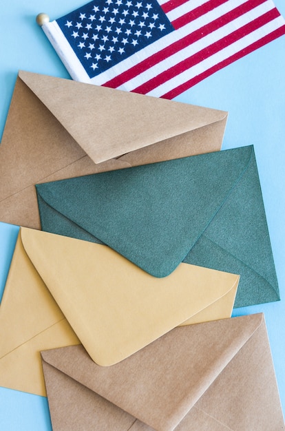 USA flag and envelopes