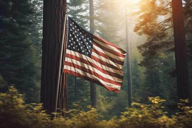 USA flag flying in the mountains USA Day