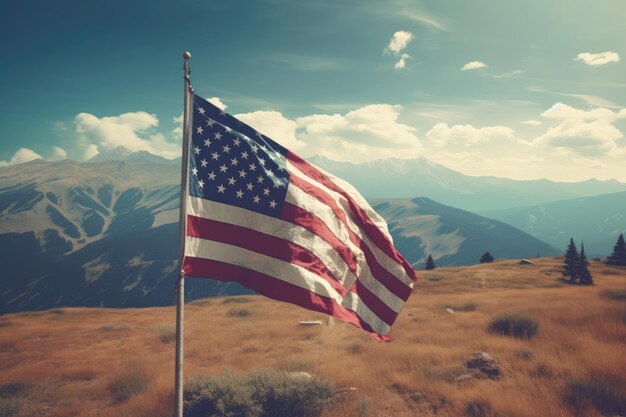 USA flag flying in the mountains USA Day