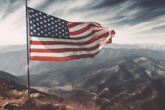 USA flag flying in the mountains USA Day