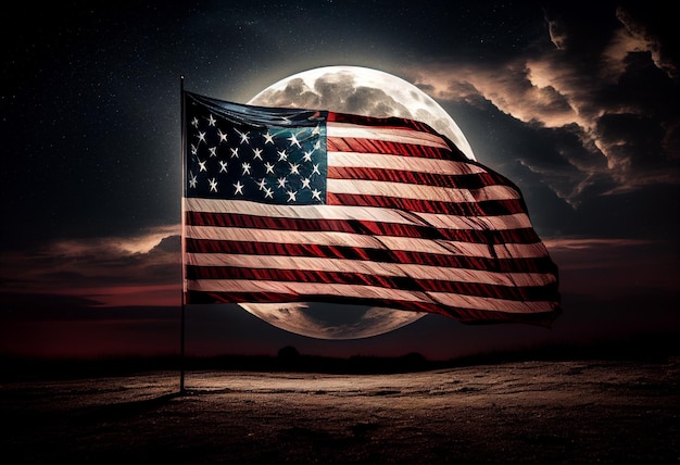 アメリカ国旗が夜に掲げられる AIが作成した