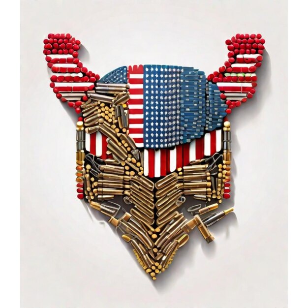 Photo usa flag made out of guns ammo and pistols illustration on white background ai generative