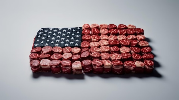 Photo usa flag made out of steaks generative ai