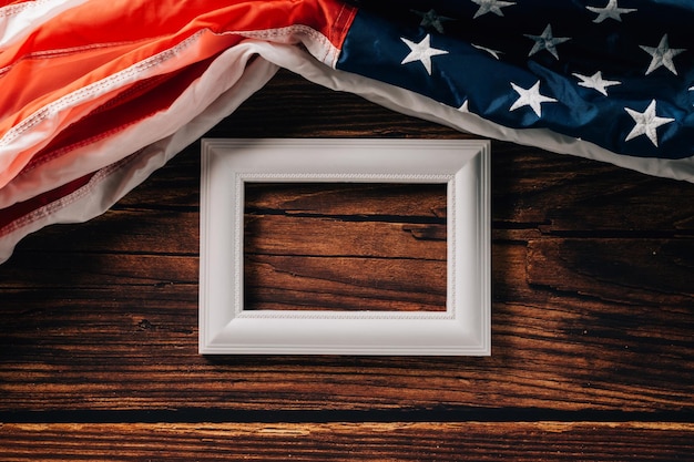 USA flag for Memorial day on abstract wooden background