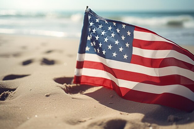 Photo usa flag on a sandy beach