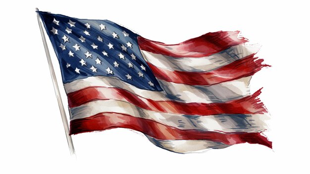 Photo usa flag simple cartoon art white background generative ai