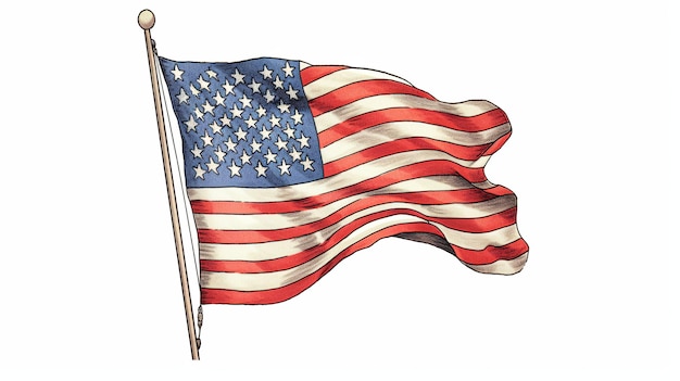 Photo usa flag simple cartoon art white background generative ai