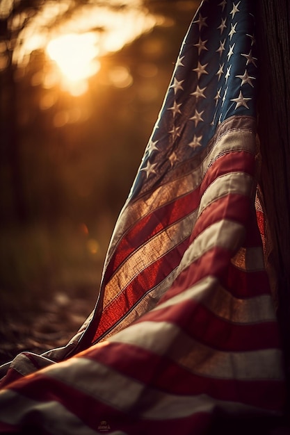 usa flag at sunset