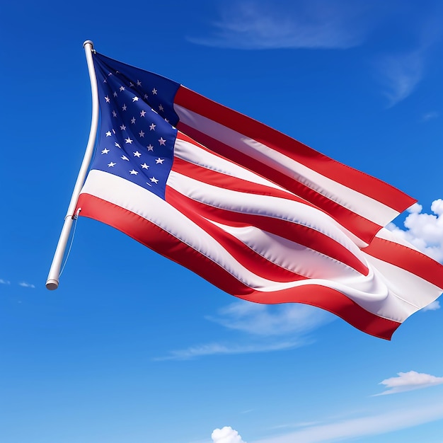 USA flag waving on a high quality blue cloudy sky 3D Animation Style