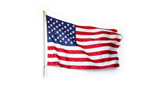 USA flag waving in the wind isolated on white background Generative ai