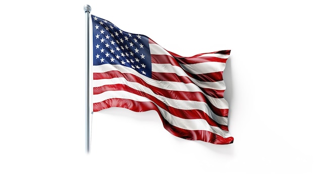 USA flag waving in the wind isolated on white background Generative ai