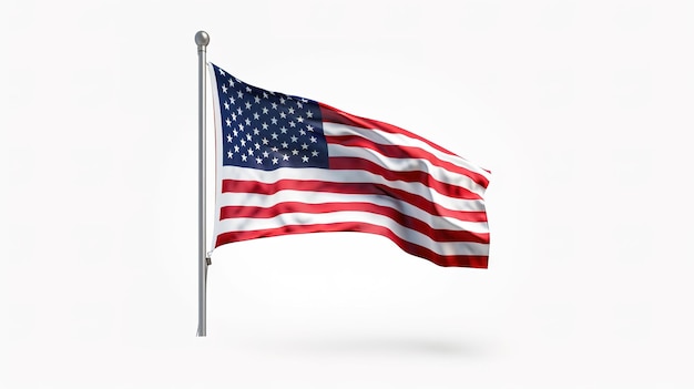 USA flag waving in the wind isolated on white background Generative ai