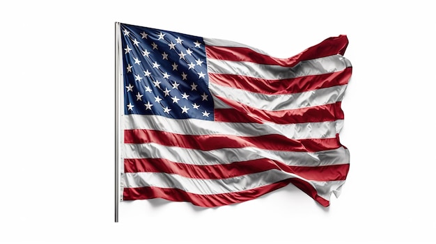 USA flag waving in the wind isolated on white background Generative ai