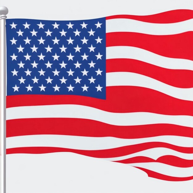 USA flag waving in the wind white background realistic 3D rendering image