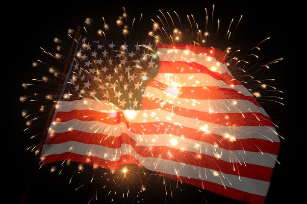 Usa flag with fireworks collage