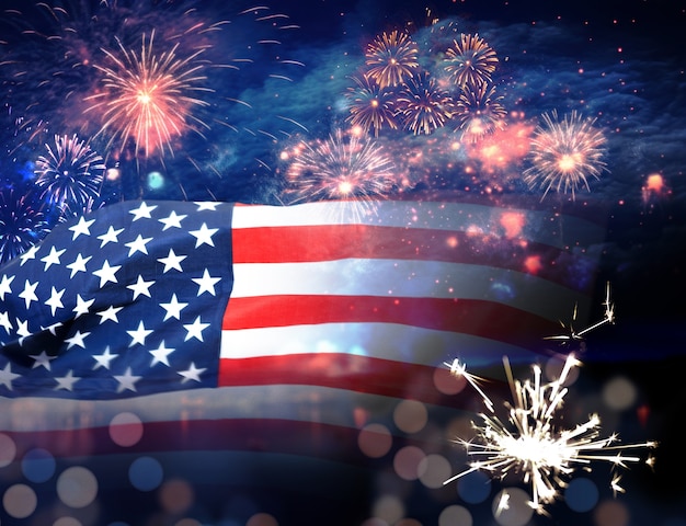 Usa flag with fireworks collage