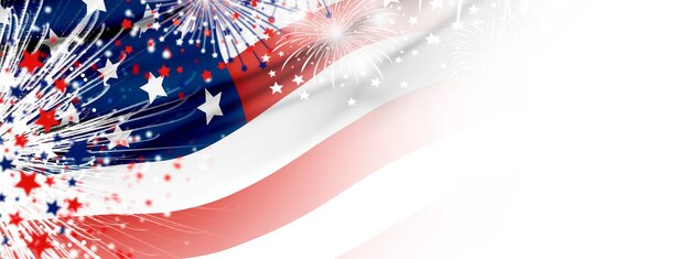 Photo usa flag with fireworks on white background