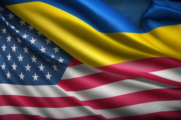 우크라이나의 국기가 있는 미국 국기 ai 생성 작품