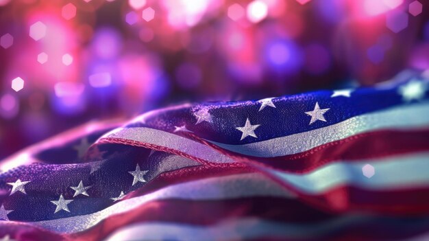 USA flag with flash and blur background light coming out of flag