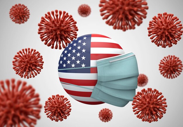 Usa flag with protective face mask coronavirus concept d render