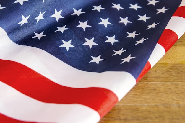 USA flag on wooden background