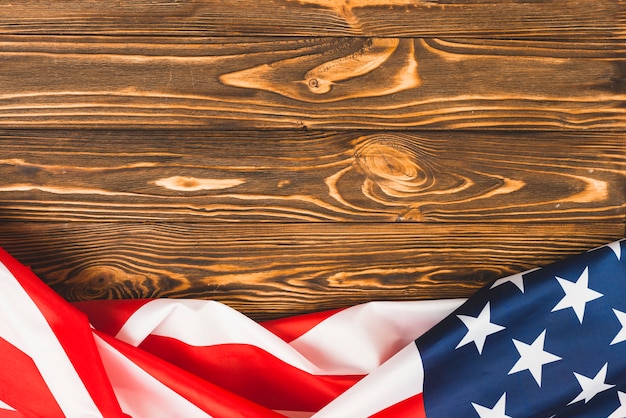 USA flag on wooden table