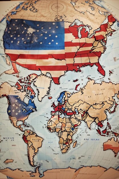 USA Flag on the world map American Flag