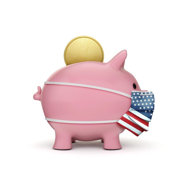Usa healthcare savings piggy bank with face mask d render