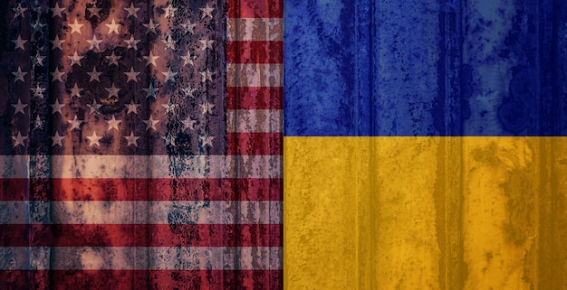 USA helps Ukraine in war Stop the war concept United states of America and Ukrainian country flags