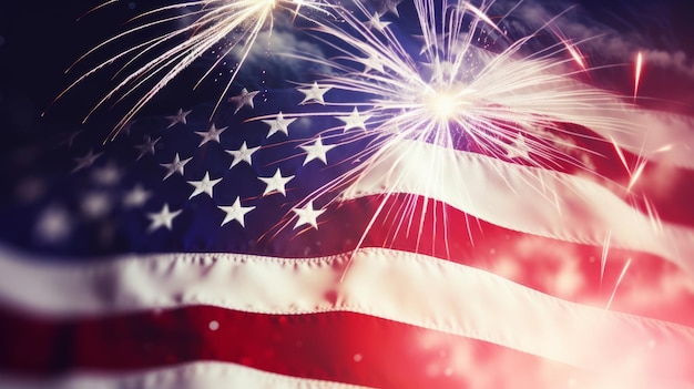 USA Holiday achtergrond met vlag en vuurwerk Illustratie AI GenerativexA