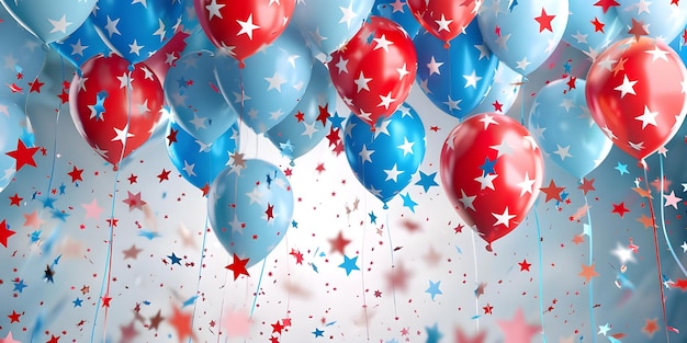 Празднование Дня независимости США с американскими звездами в форме воздушных шаров