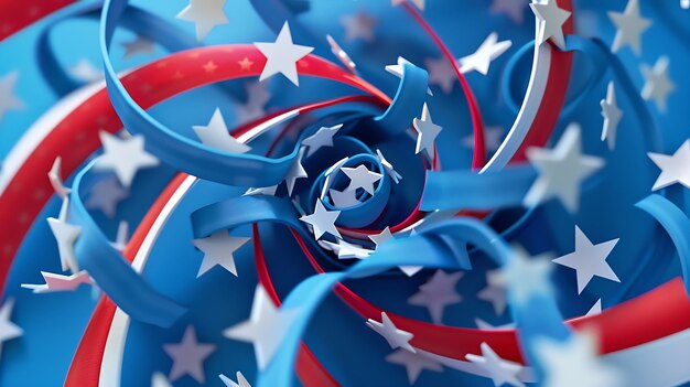 USA Independence day concept Red and blue spirals and white stars elements of USA fl Generative AI