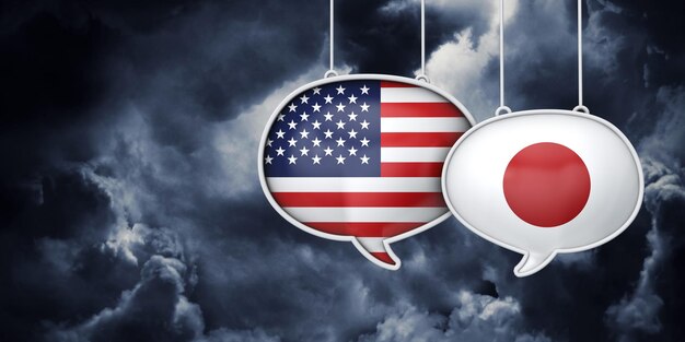 USA and japan communication Trade negotiation talks 3D Rednering