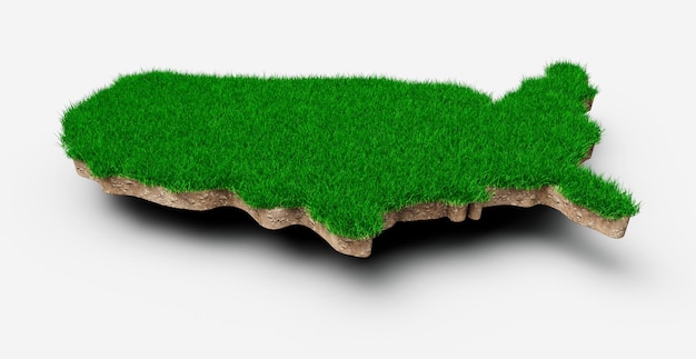 USA kaart bodem land geologie dwarsdoorsnede met groen gras en rotsgrond textuur 3d illustratie