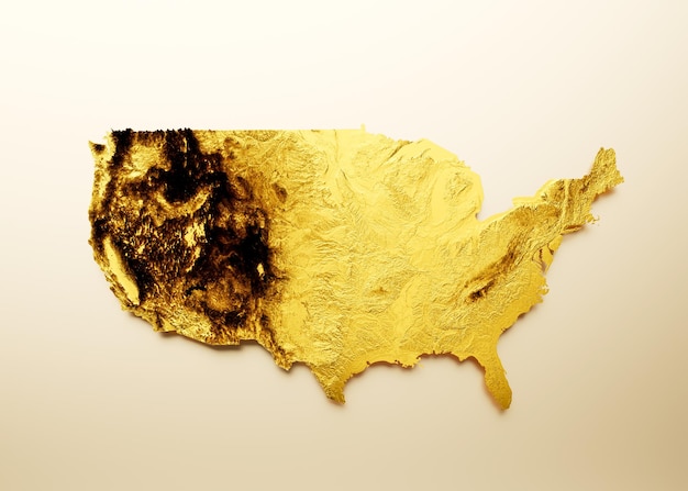 USA Kaart Gouden metalen Kleur Hoogte kaart Achtergrond 3d illustratie