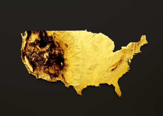 USA Kaart Gouden metalen Kleur Hoogte kaart Achtergrond 3d illustratie