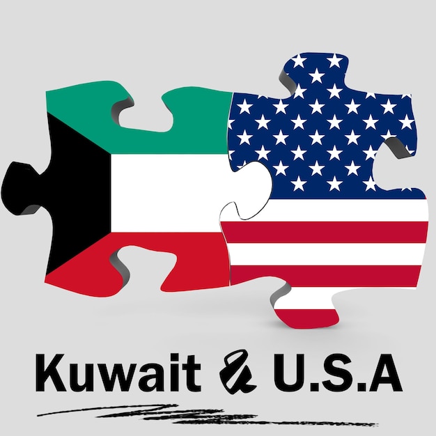 USA and Kuwait flags in puzzle