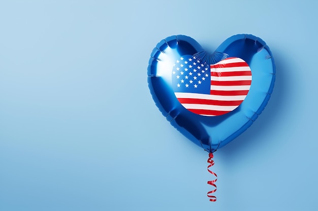 미국 노동절 축하 파란색 배경에 하트 모양의 미국 국기