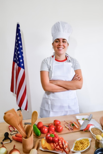 여성 요리사와 함께하는 미국 노동절 비디오