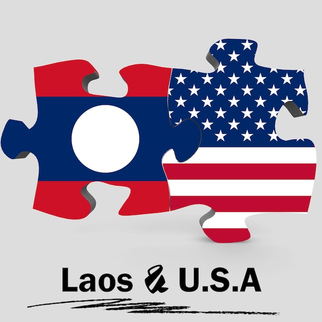 USA and Laos flags in puzzle