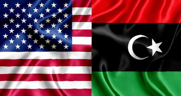 Usa and libya flag silk