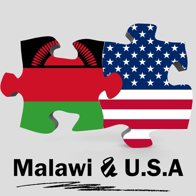 Photo usa and malawi flags in puzzle