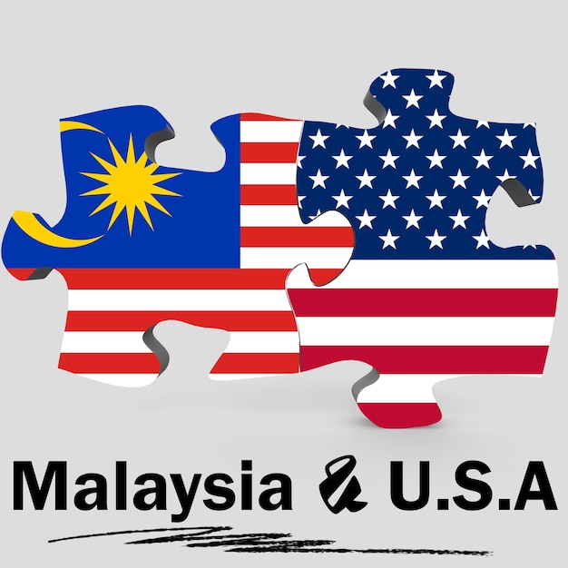 USA and Malaysia flags in puzzle