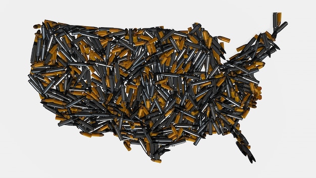 USA map full of pistol bullets and cartridges