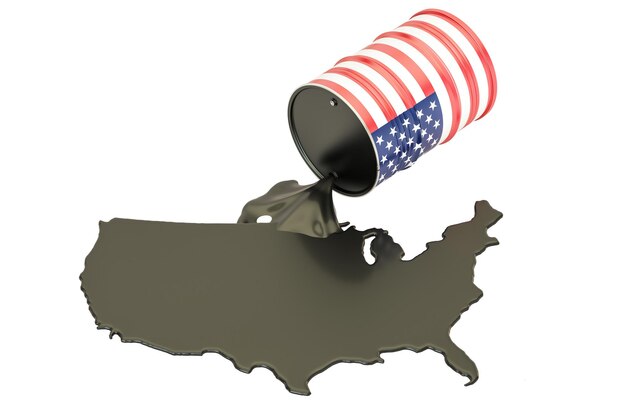 Photo usa map with oil and barrel oil production concept 3d rendering