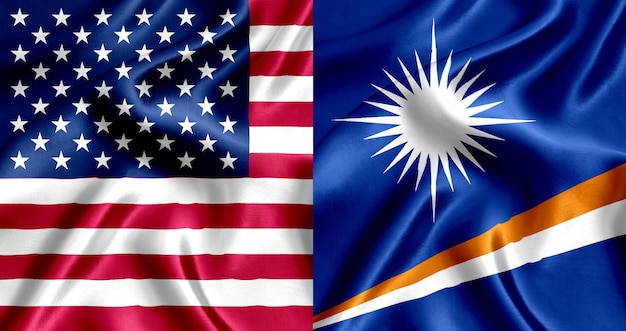 USA and Marshall_Islands flag silk