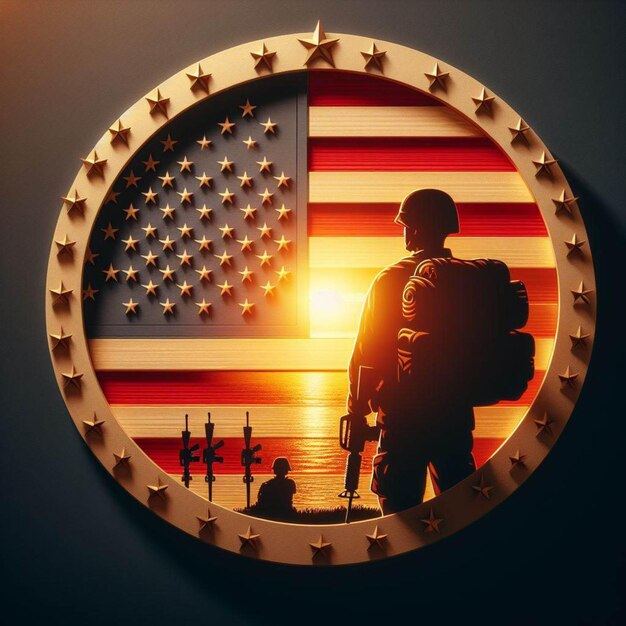 USA Memorial Day Badge Image with Soldier